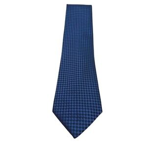 Ermenegildo Zegna Mens Blue Black Micro Checkered Silk Tie Vintage Wide Italy